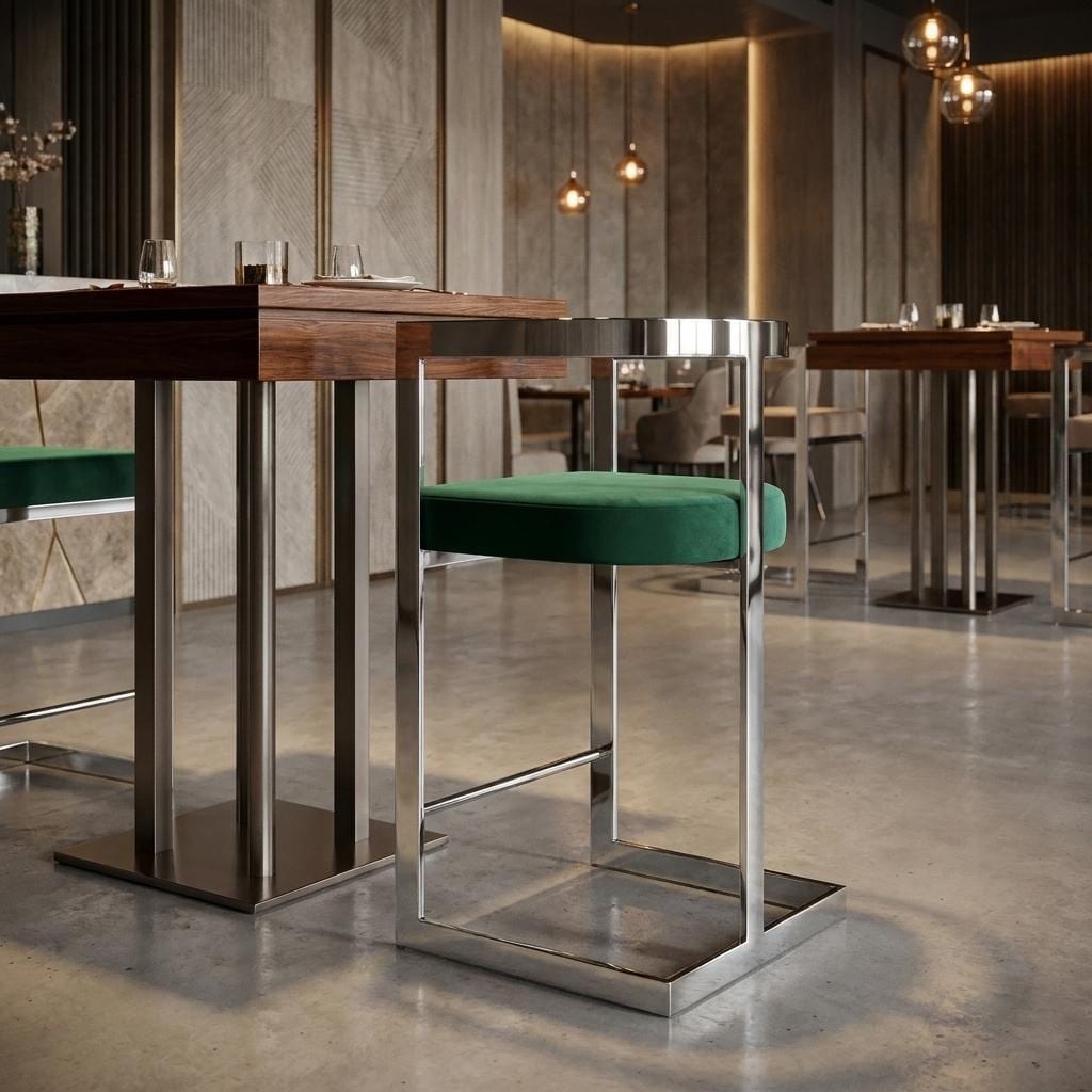 HomeRoots 26" Green And Silver Velvet And Steel Low Back Counter Height Bar Chair