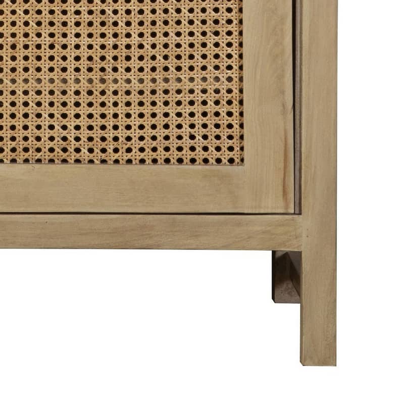 Enk 38 Inch 2 Door Accent Sideboard Console Cabinet, Natural Cane Brown