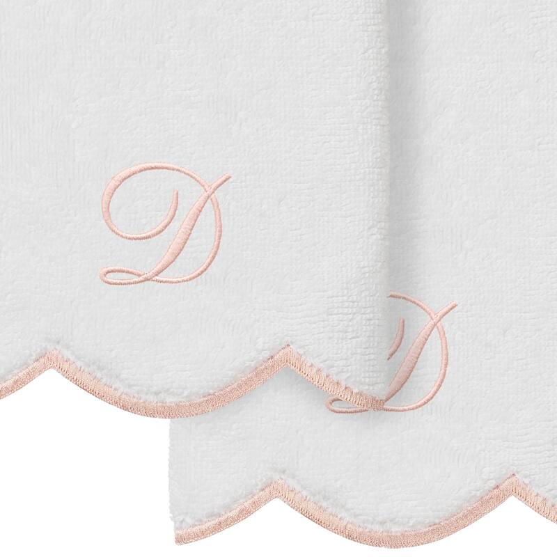 Authentic Hotel and Spa 100% Turkish Cotton Pink ADORNIA Scallop Personalized 2 Piece Fingertip Towel Set - 2 Fingertip Towels