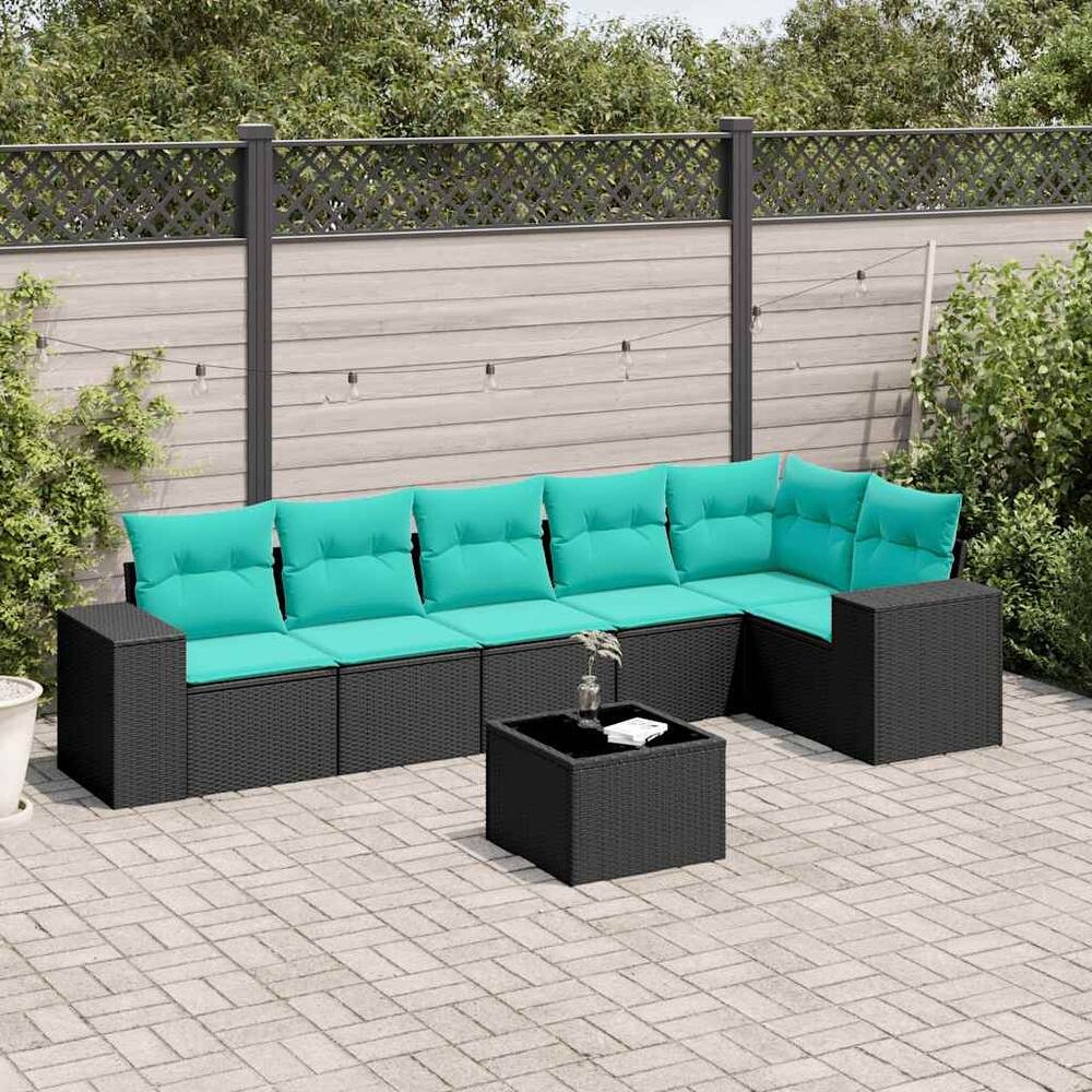 vidaXL Patio Sofa Set with Cushions Outdoor Conversation Furniture Poly Rattan - 24.4 x 24.4 x 27.2