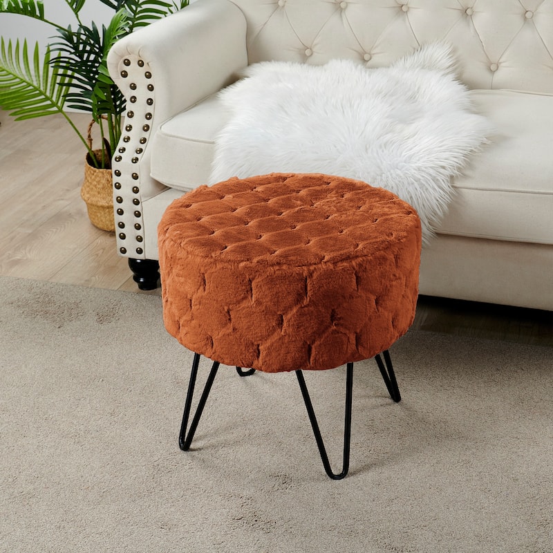 Jacquard Solid Fauxfur Round Ottoman