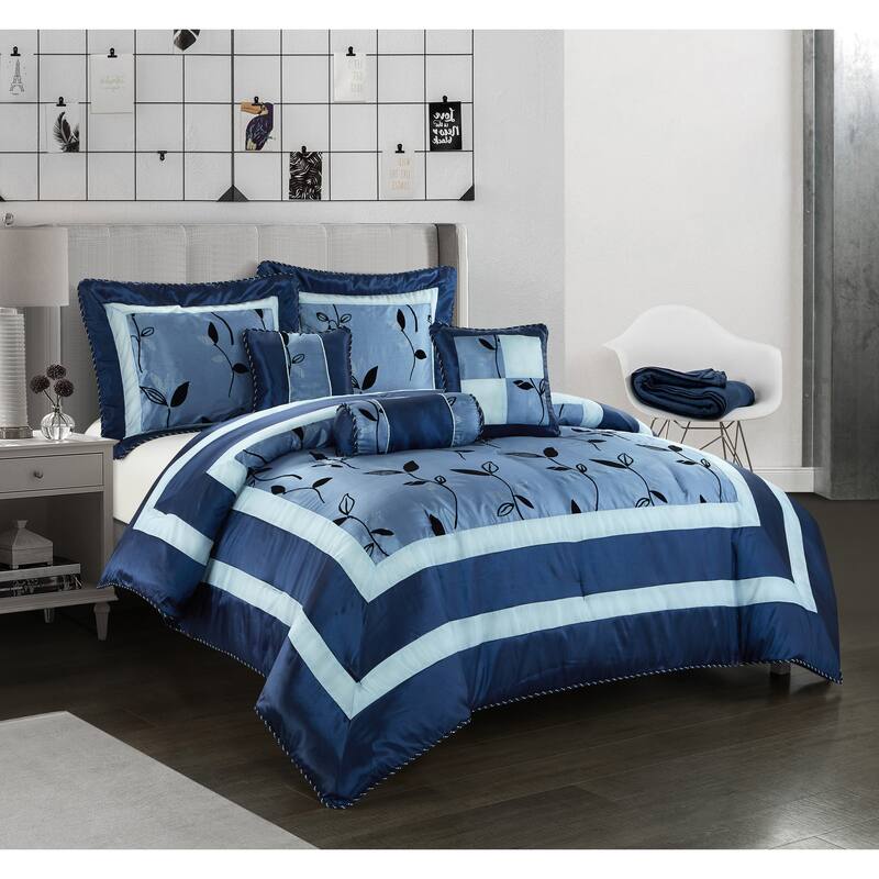 Grand Avenue Pandora Leaf Pattern Corded 6-Piece Comforter Set - Blue - King