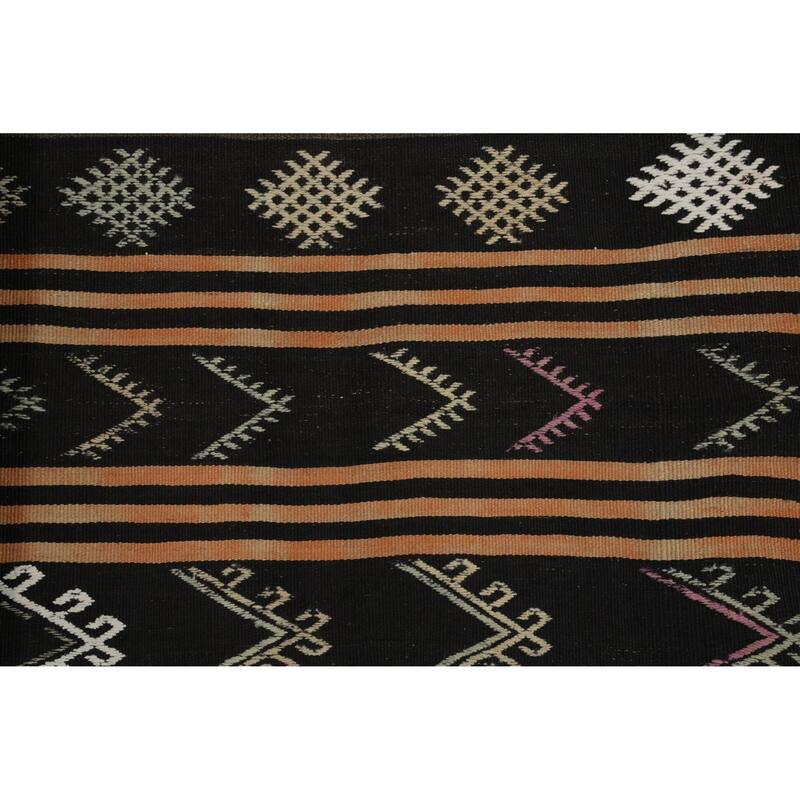Hand Woven Oriental 100% Wool Carpet Southwestern Tribal Black Kilim Runner Rug - 11' 9'' X 3' 2''