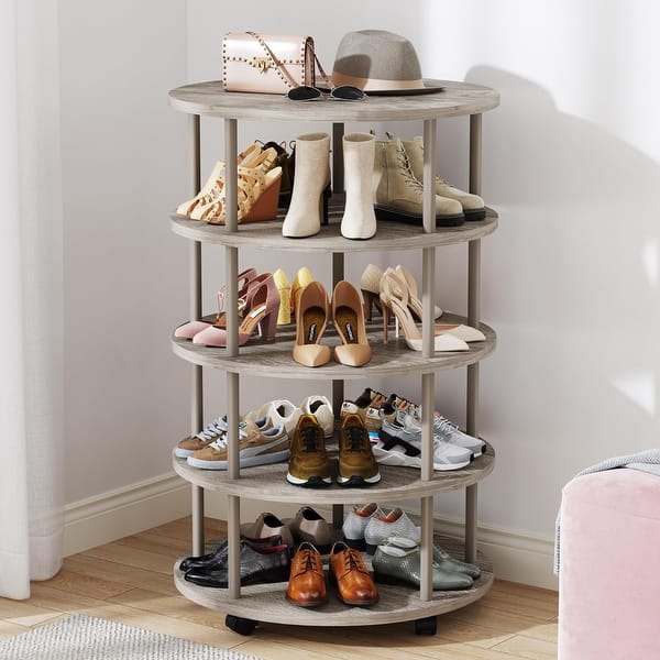 5-Tier Revolving Shoe Rack, 360° Rotating Shoe Storage Organizer - Bed ...