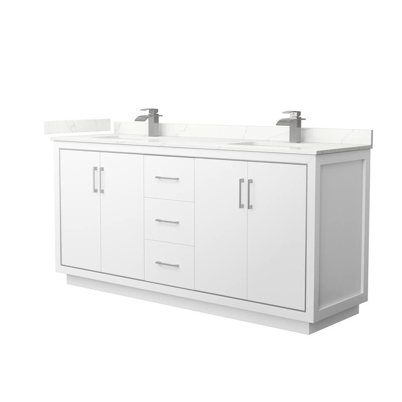 Wyndham Collection WCF111172D-QTZ-UNSMXX Icon 72" Free Standing Double - White / Giotto Quartz Top / Brushed Nickel
