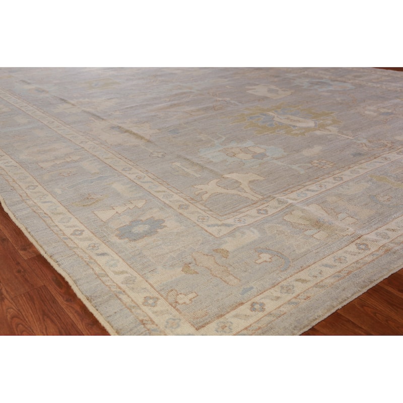 Hand Knotted Oriental 100% Wool Carpet Transitional All-Over Greys & Charcoal Oushak Area Rug - 14' 0'' X 10' 2''