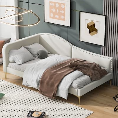 Twin Daybed with Linen Upholstered,Sturdy Bed Frame and Support Legs