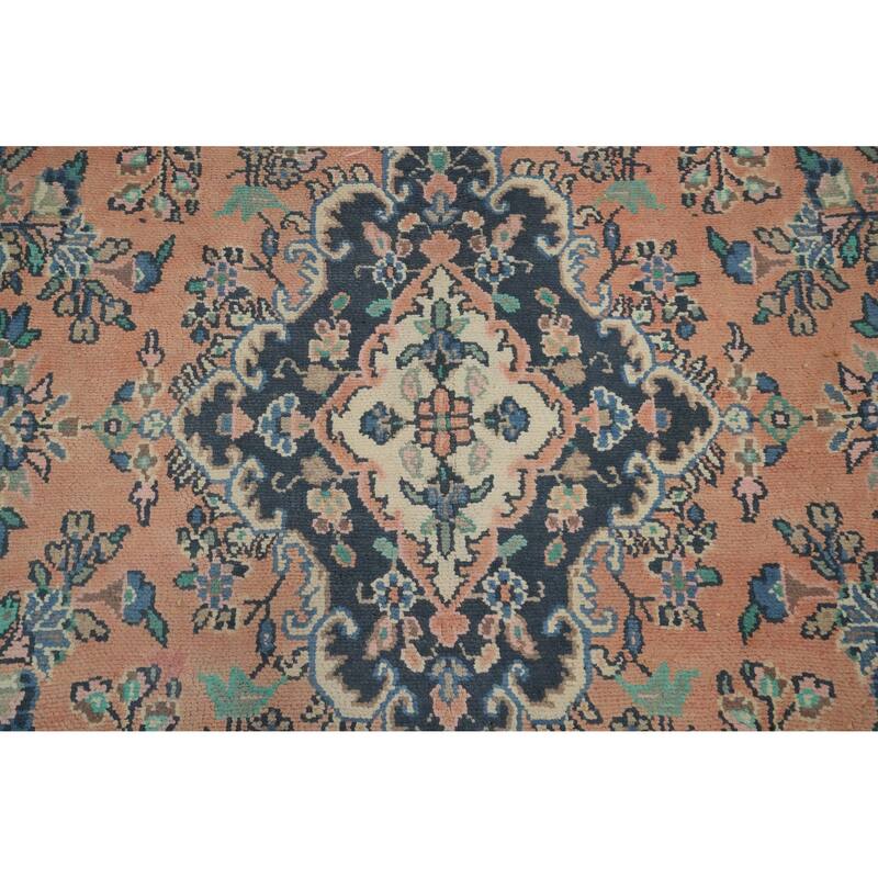 Hand Knotted Oriental 100% Wool Carpet Traditional Floral Peach Hamedan Area Rug - 12' 4'' X 8' 4''