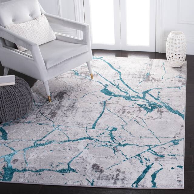 SAFAVIEH Amelia Fietje Modern Abstract Distressed Rug - 5'5" x 7'7" - Grey/Aqua
