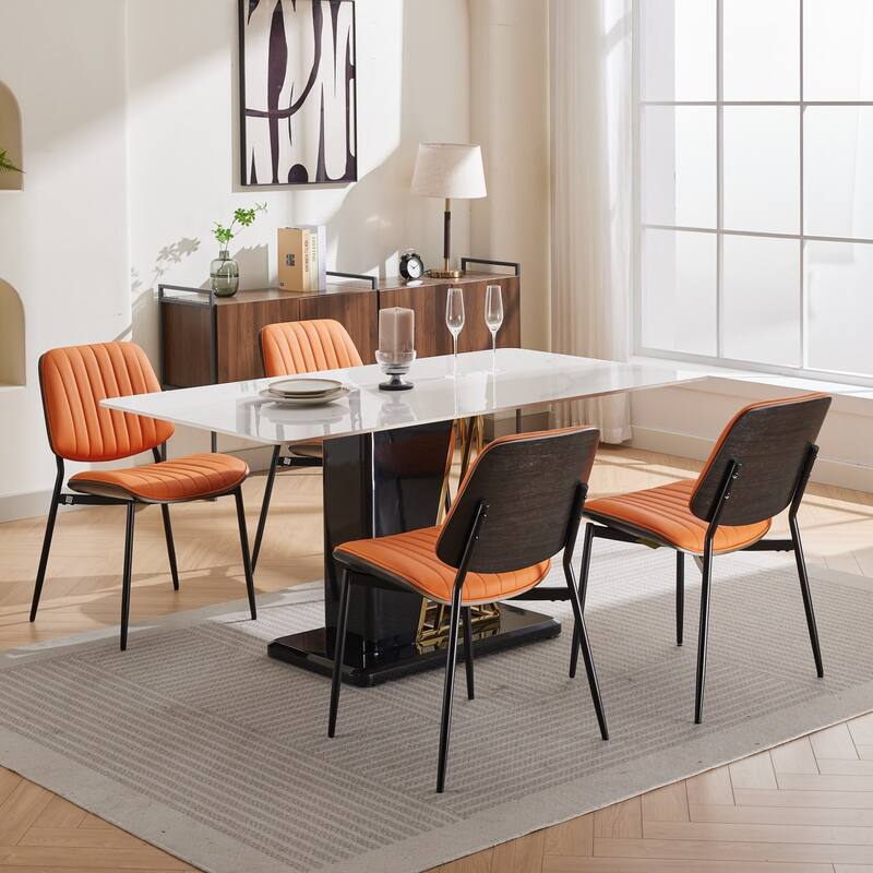 Retro Faux Leather Dining Chairs Set of 2 Accent Chair with Bentwood Back, Kitchen Side Chair with Metal Legs