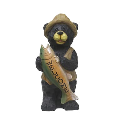 Standing Bear with Fish Welcome Outdoor Garden Sign - 18"