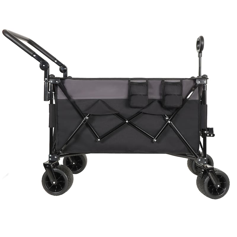 Heavy-Duty Folding Wagon Cart with 360° All-Terrain Wheels - Black
