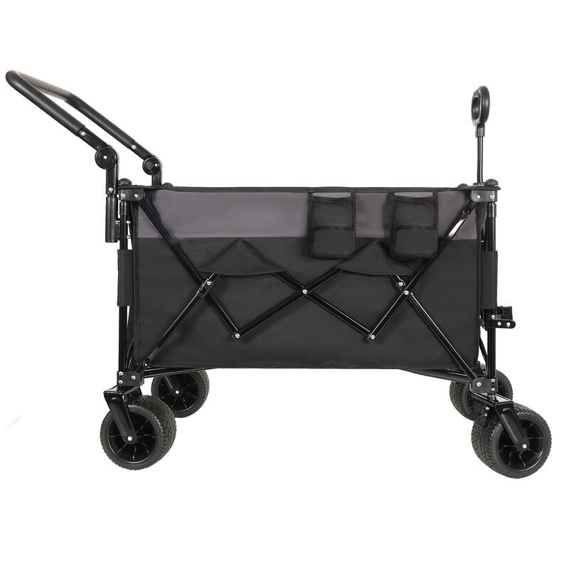 Push-Pull Folding Wagon Cart w/ Rotating Handle,360°All-Terrain Wheels