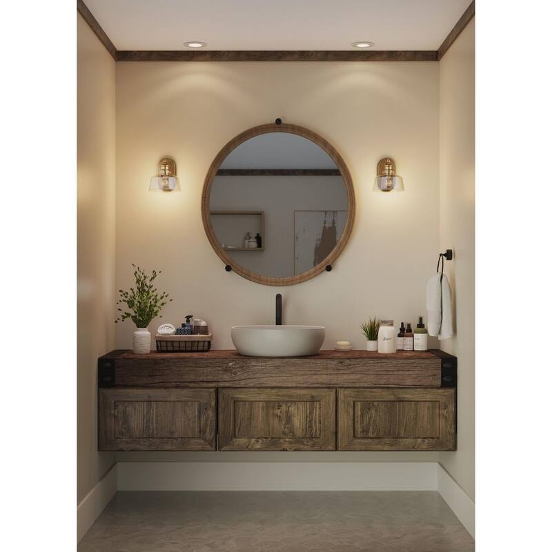 Singleton Collection 1-Light 7.62 in. Vintage Brass Vanity Light with Clear Glass Shade - Small