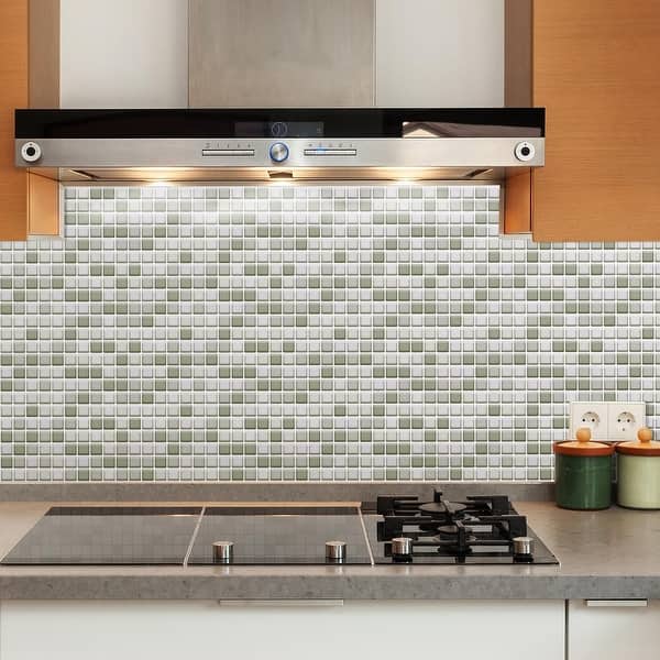 small square glass tile backsplash