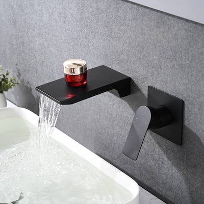 Wall Mounted Waterfall Bathroom Faucet Single Handle Bathroom Sink Faucet 2 Holes Modern Basin Vanity Taps With Valve