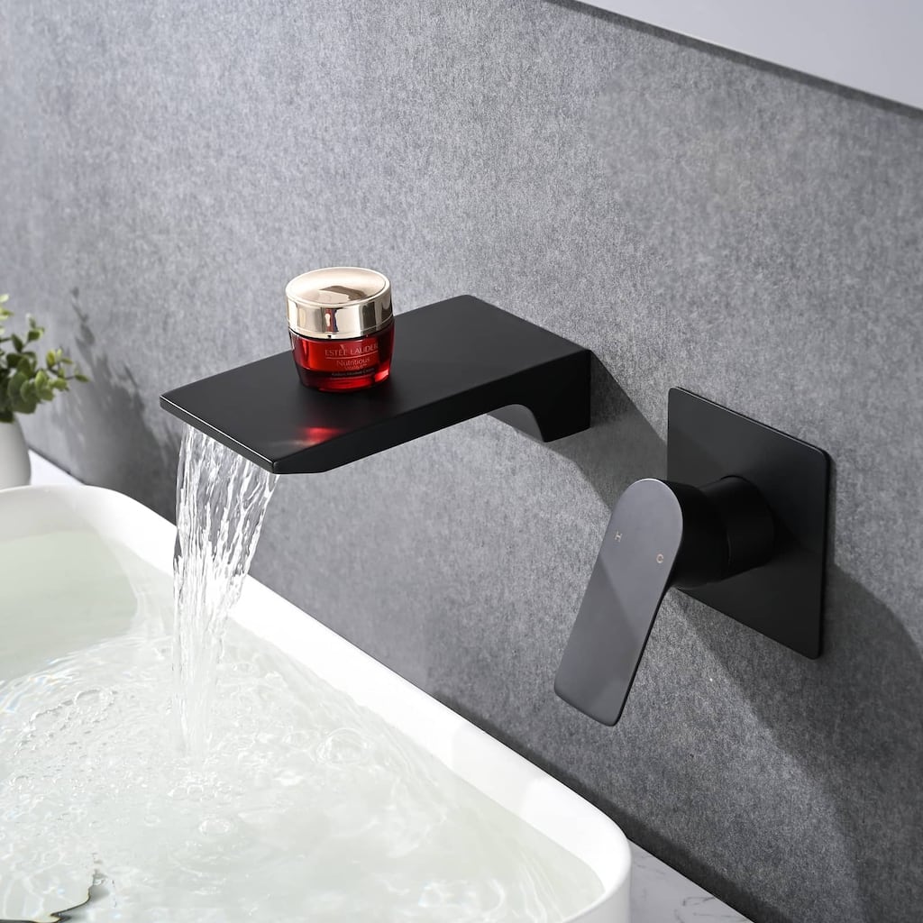 Wall Mounted Waterfall Bathroom Faucet Single Handle Bathroom Sink Faucet 2 Holes Modern Basin Vanity Taps With Valve