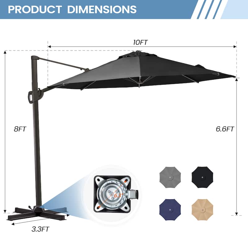 10ft Patio Cantilever Umbrella Adjustable Offset Umbrella with Weighted Base