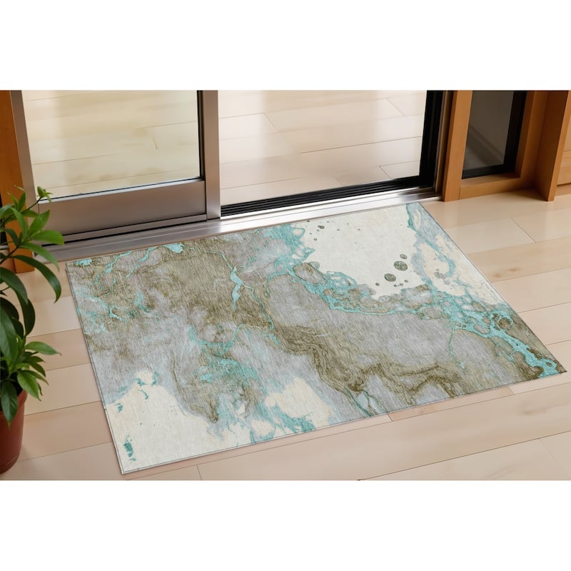 HomeRoots Abstract Transitional Rectangle Outdoor Rug - 3' x 5'