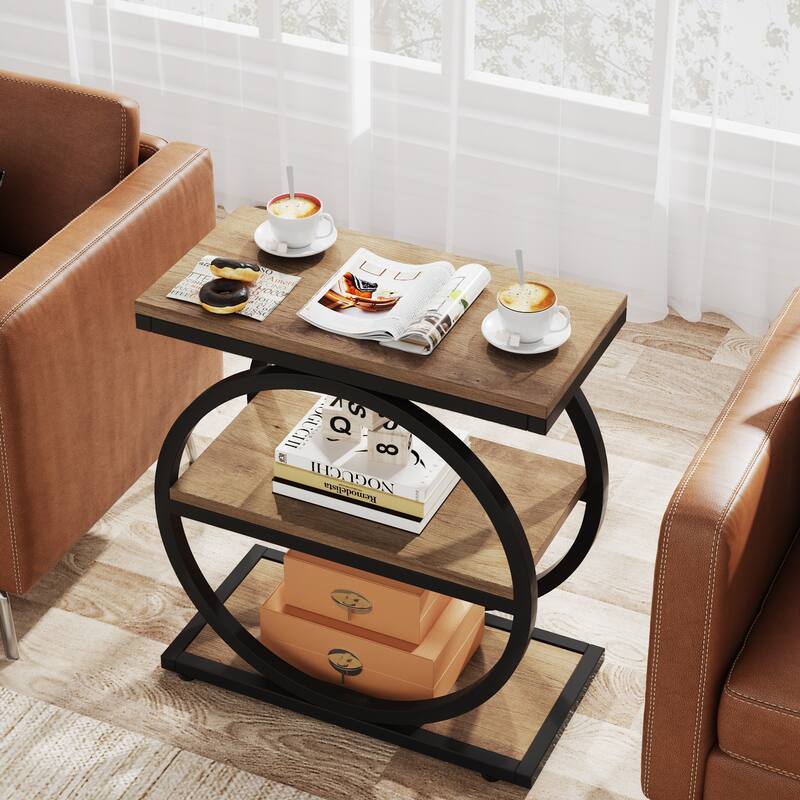 3 Tiers End Table, Wood Side Table for Living Room, Slim Nightstand