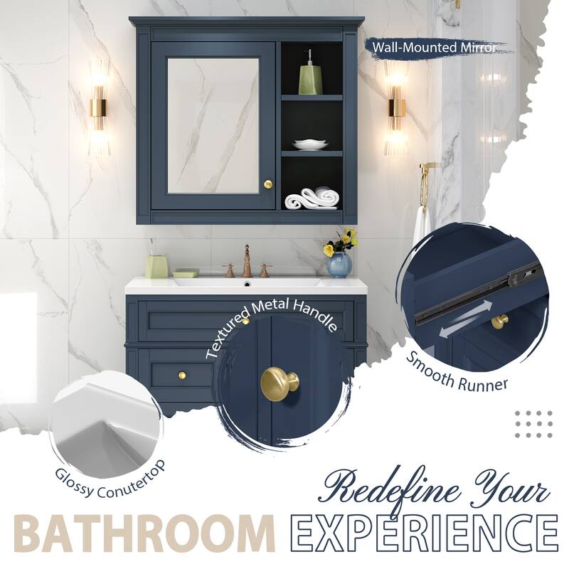 Roomfitters 30 Inch Bathroom Vanity with Sink and Mirror, Modern Storage Cabinet with 2 Drawers and Tip Out Drawer