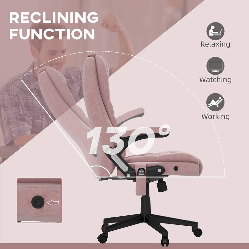 Pink Velvet 360° Swivel High Back Office Recliner with Vibration Massage, Lumbar Heating, Adjustable Height