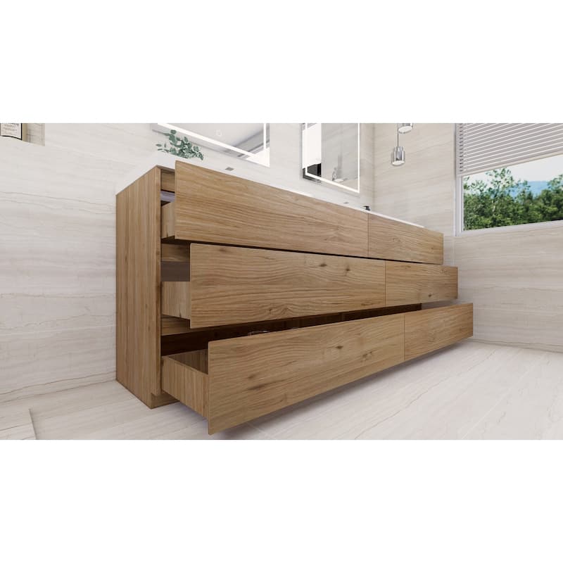 Angeles 84" freestanding bath vanity with dual basin reinforced acrylic top
