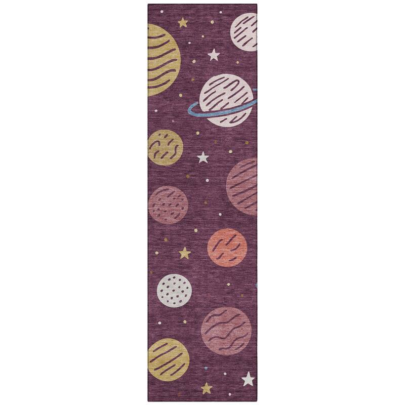 Machine Washable Indoor/ Outdoor Modern Planets Chantille Rug