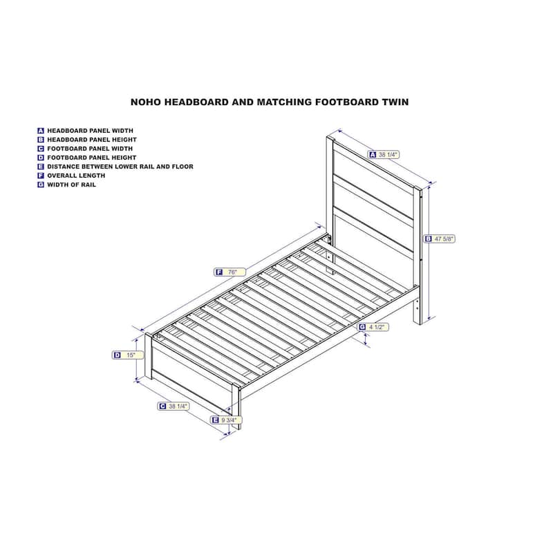 Twin Bed With Footboard - Grey Platform Bed Frame - Modern Wood Slat Support