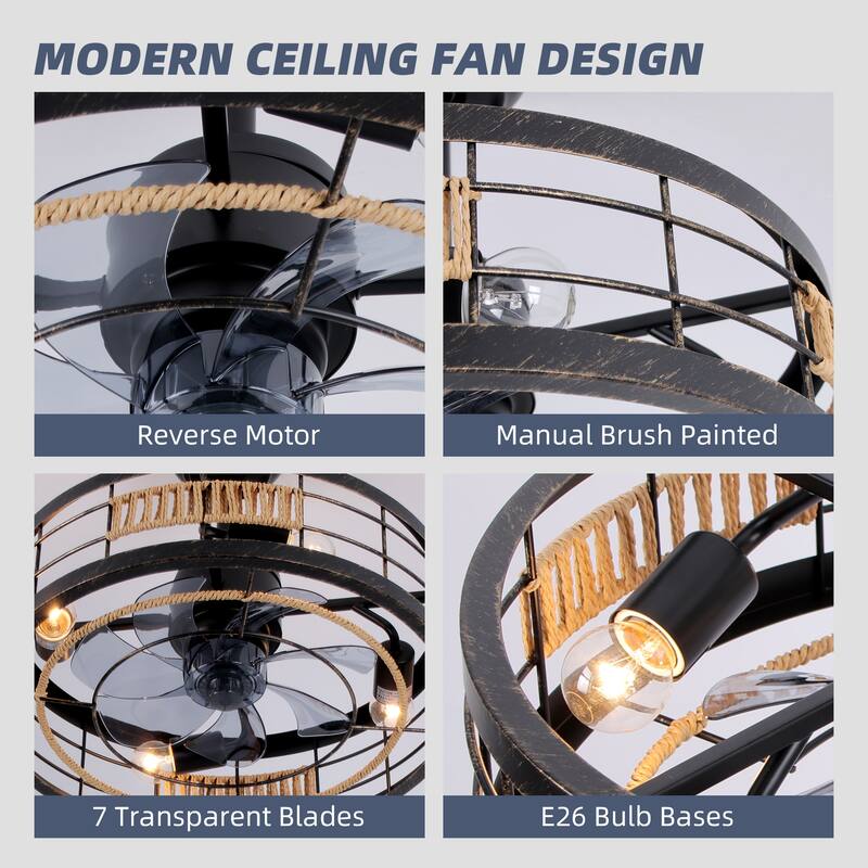 18 in. Indoor Caged Ceiling Fan with Lights, Reversible DC Motor and Remote Control for Small Bedroom