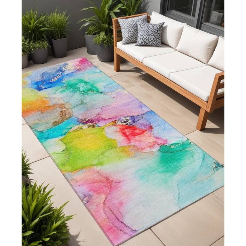 Dava Unique Abstract Weather Resistant Versatile Elegance Runner Outdoor Rug - 8' Runner - Blue