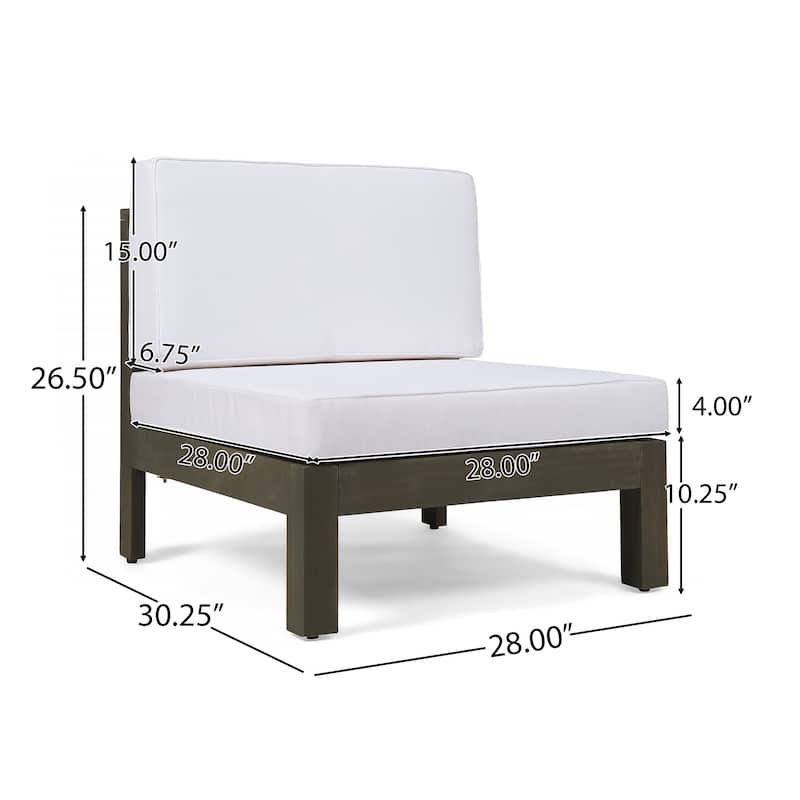Brava Outdoor 3-Seater Acacia Wood Sectional Sofa Set with Coffee Table and Cushions by Christopher Knight Home