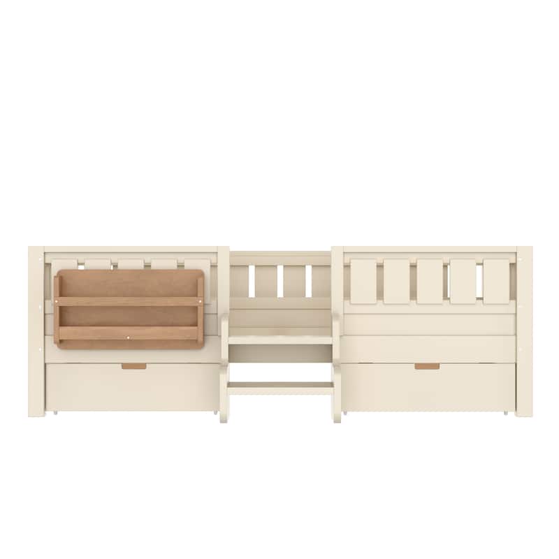 Multiple Colors Toddler Montessori Bed Children's Platform Bed with Low Profile Stairs, Built-in Bookshelf and Storage Drawers