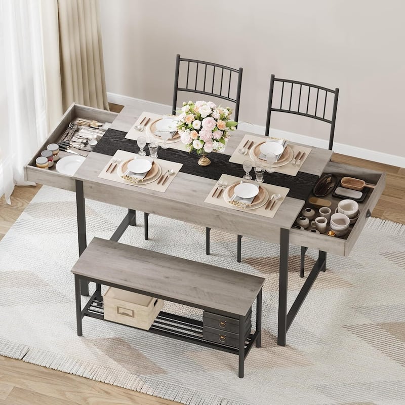 Space Saving Kitchen Dining Table Set with Bench and 2 Chairs and Storage Drawers
