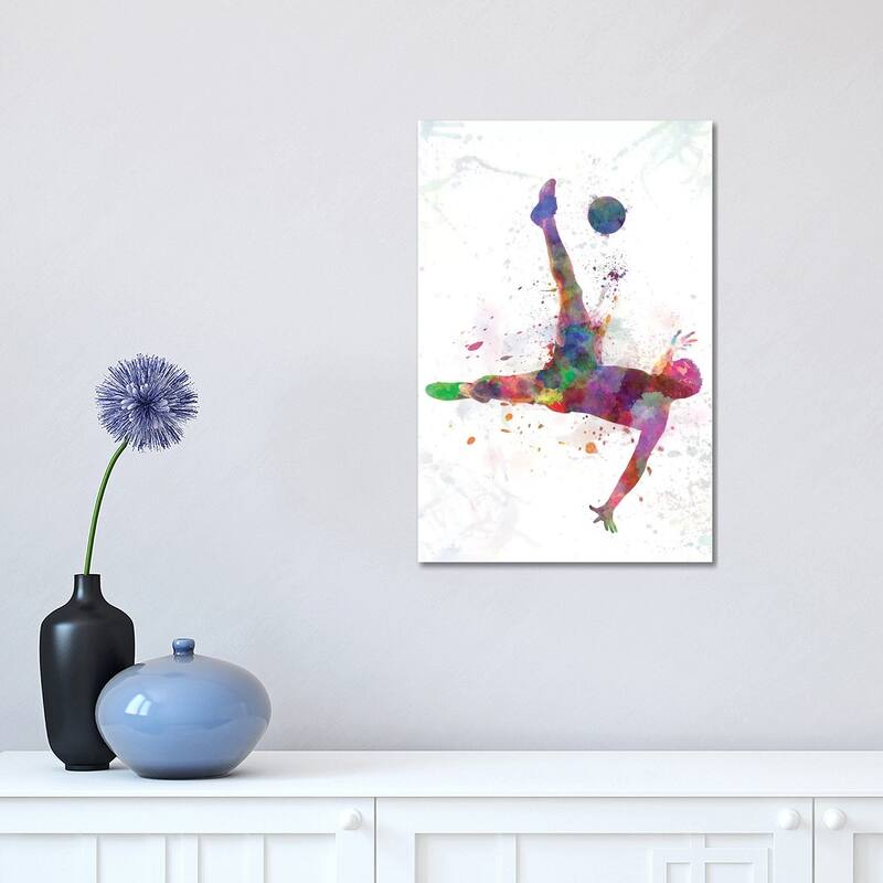 iCanvas "Man Soccer Football Player Flying Kicking IV" by Paul Rommer Canvas Print - 18x12x1.5