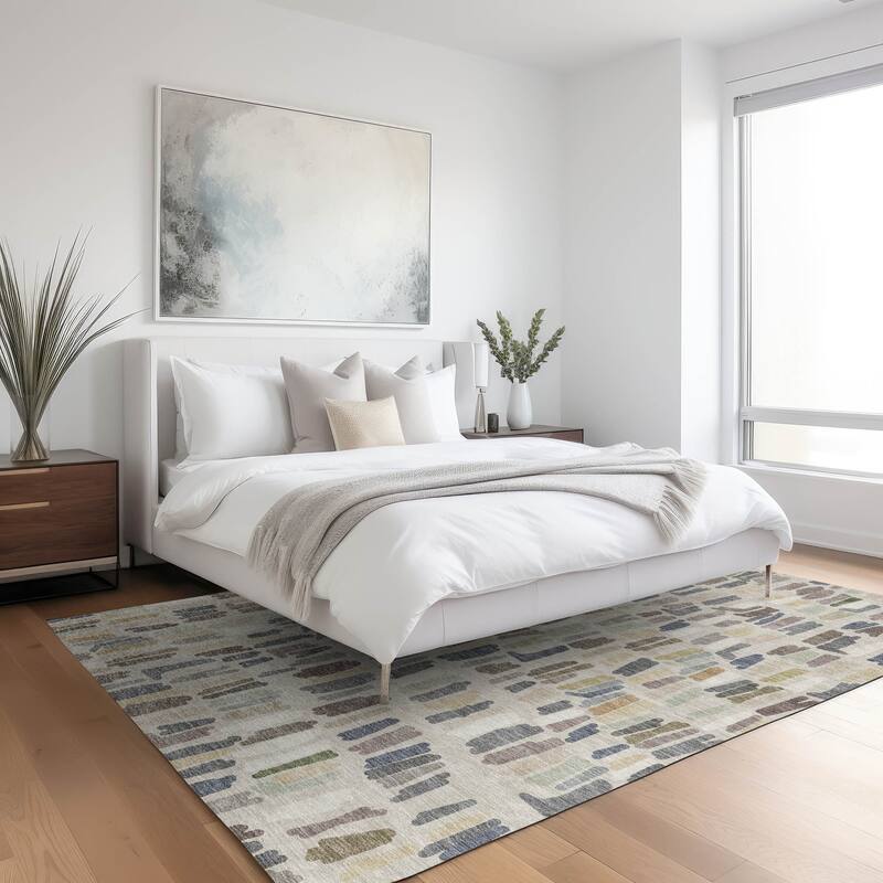 Machine Washable Indoor/ Outdoor Modern Mosaic Chantille Rug