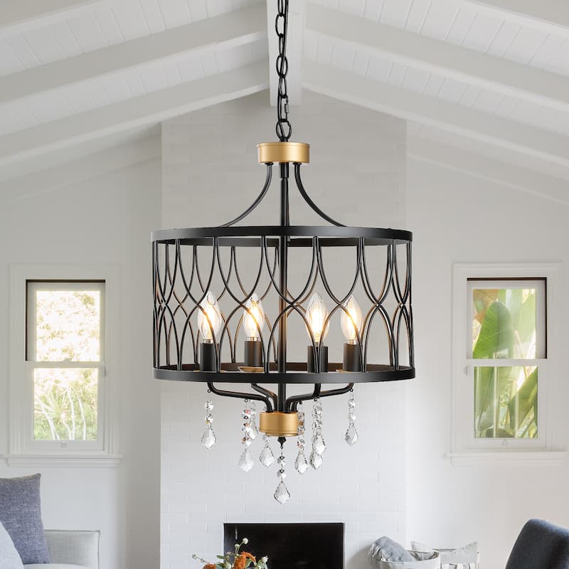 Modern Farmhouse Chandelier Dimmable Black and Gold Drum Chandeliers Light Fixture for Dining Room Living Room