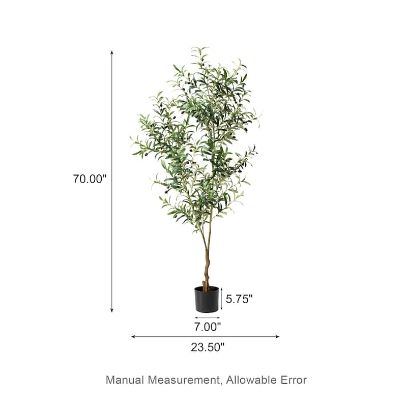 Glitzhome 6ft Faux Olive Tree with Black Pot Real Touch Artificial Plant