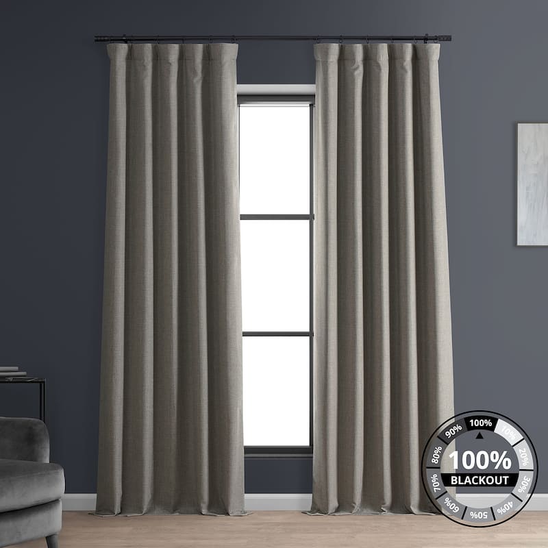 Exclusive Fabrics Faux Linen 100% Blackout Curtains Heat and Light Blocking - (1 Panel) - 50 X 84 - Destination Slate