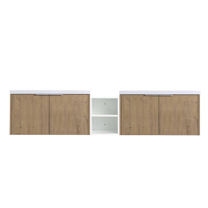 60 Inch Bathroom Vanity with Soft Close Doors, Resin Sink, Ample Storage and Matching Small Shelves (KD Packing)