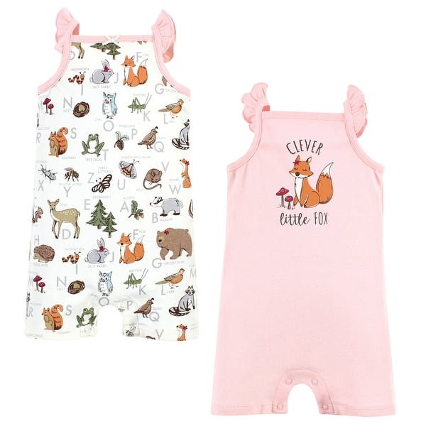 slide 1 of 1, Touched by Nature Infant Girl Organic Cotton Rompers, Woodland Alphabet 18 - 24 Months - Pink