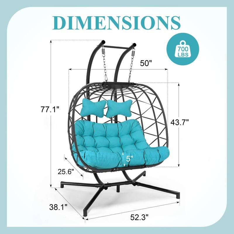 FINCATI Outdoor Oversized Double Egg Chair Swing, 700 lbs Double Egg Chair Outdoor, 2 Person Egg Chair Swing, Hanging Egg Chair