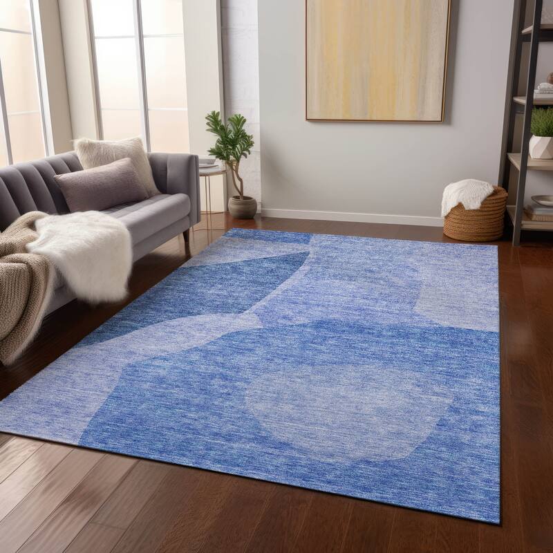 Machine Washable Indoor/ Outdoor Chantille Contemporary Abstract Rug - Navy - 10' x 14'