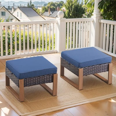 2 Pieces Assembled Outdoor Patio Ottoman - Brown