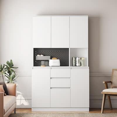 6-Doors Kitchen Pantry with 3 Shelves, 2 Drawers and Charging Ports