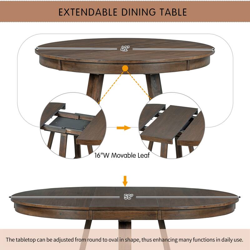 5-Piece Wooden Dining Table Set with Expandable Round Table & 4 Chairs