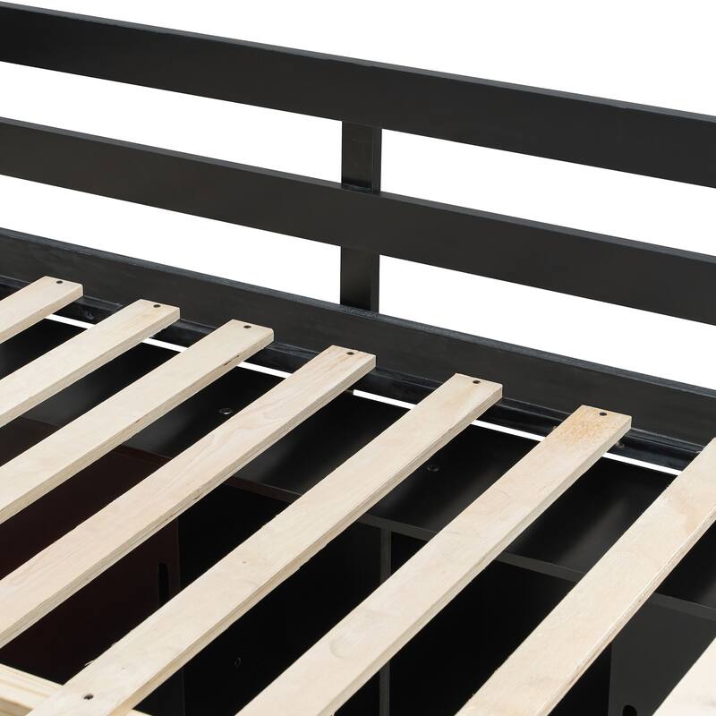 RGB Gaming Loft Bed with Desk, Light Strip, Display Wall, Storage Shelves, Sliding Access Door and Drawers, No Box Spring Needed