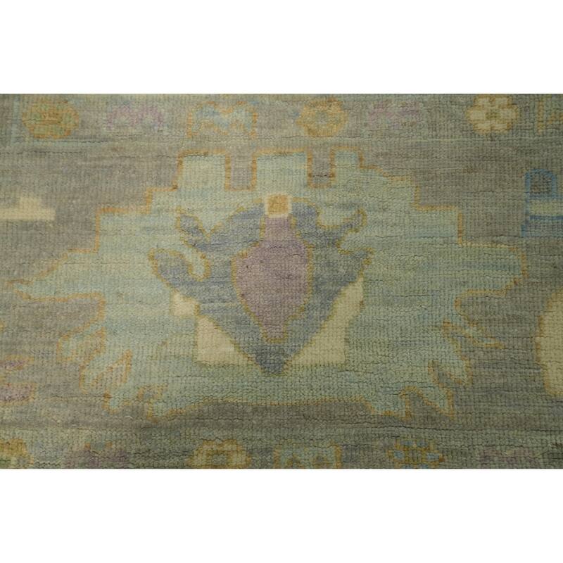 Vegetable Dye Wool Oushak Turkish Area Rug, Floral Geometric Carpet - 13' 4'' X 9' 8''