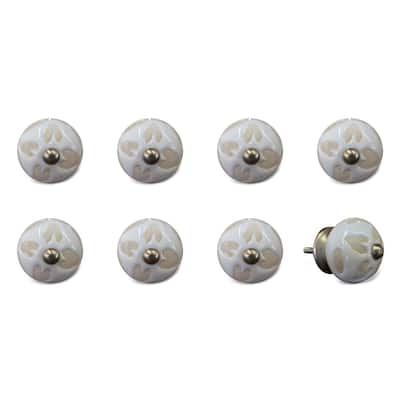 Set of 8 Ceramic Cabinet Knobs Hand Painted Floral Design Round Drawer Pulls with Screws Included - 1.5” x 1.5” x 1.5”
