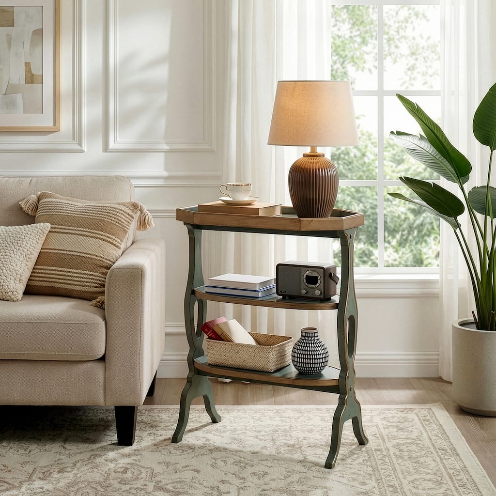 Hadley 22 in. W Octagonal Wood 3 Tier Side Table